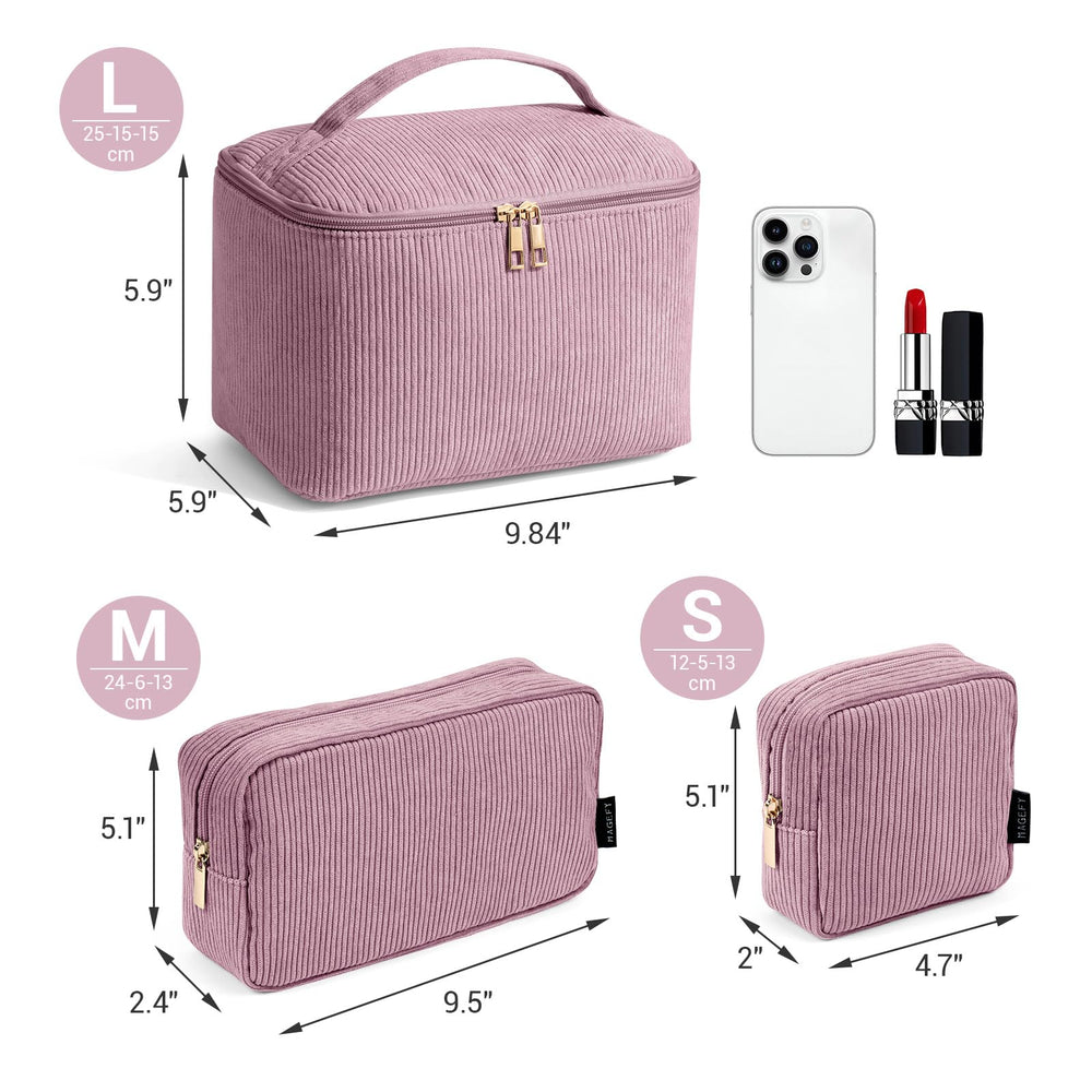 Trousse maquillage grand format avec poignée rose, commodité lors des déplacements quotidiens.