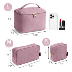 Trousse maquillage grand format avec poignée rose, commodité lors des déplacements quotidiens.