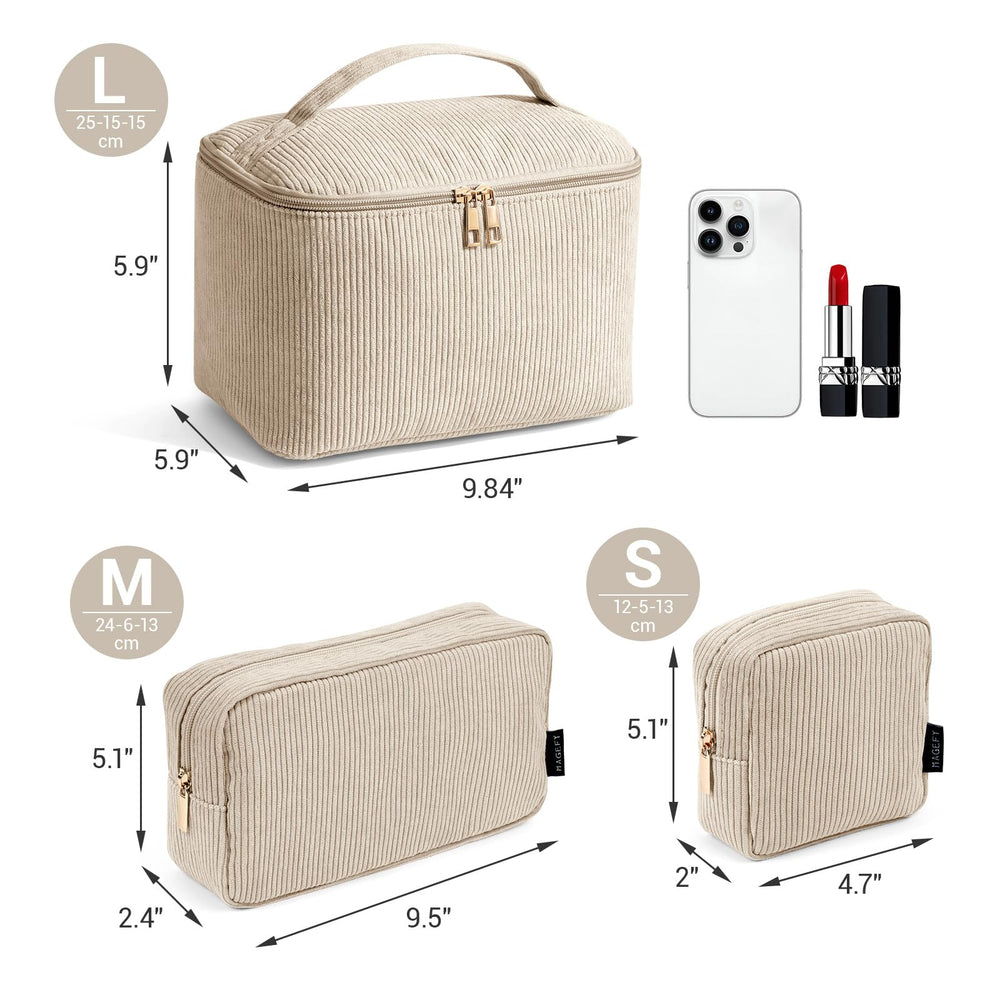 Magefy trousse-maquillage grande capacité beige, rangement spacieux