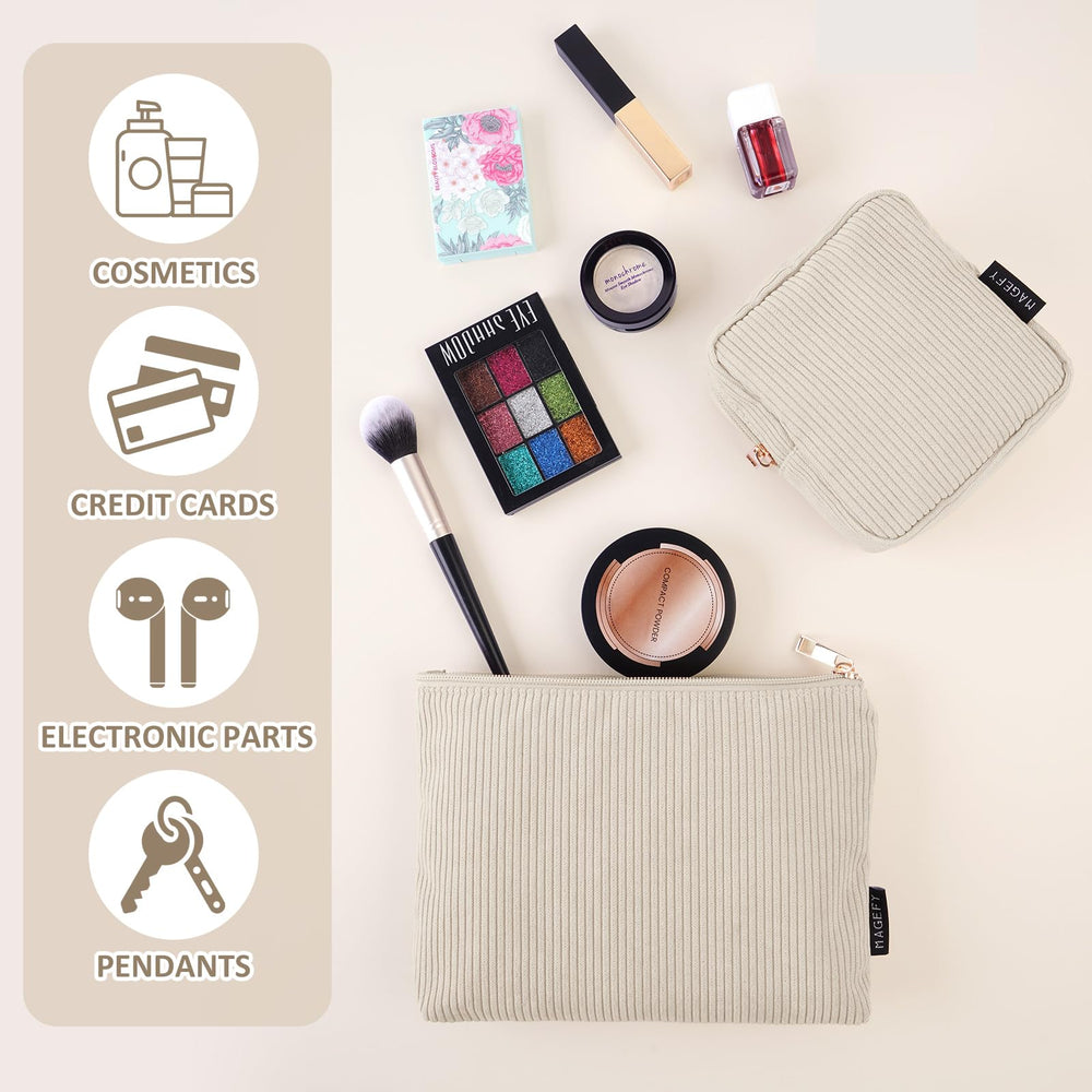 Trousse MAGEFY velours côtelé beige grande fermeture lisse pour accès rapide.