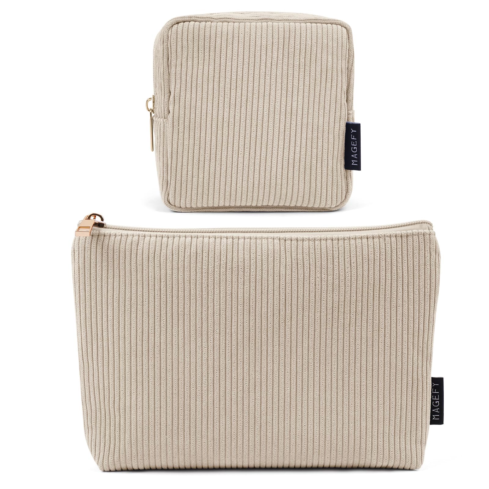 Trousse MAGEFY velours côtelé beige grande ouverte, rangement pratique pour voyage.