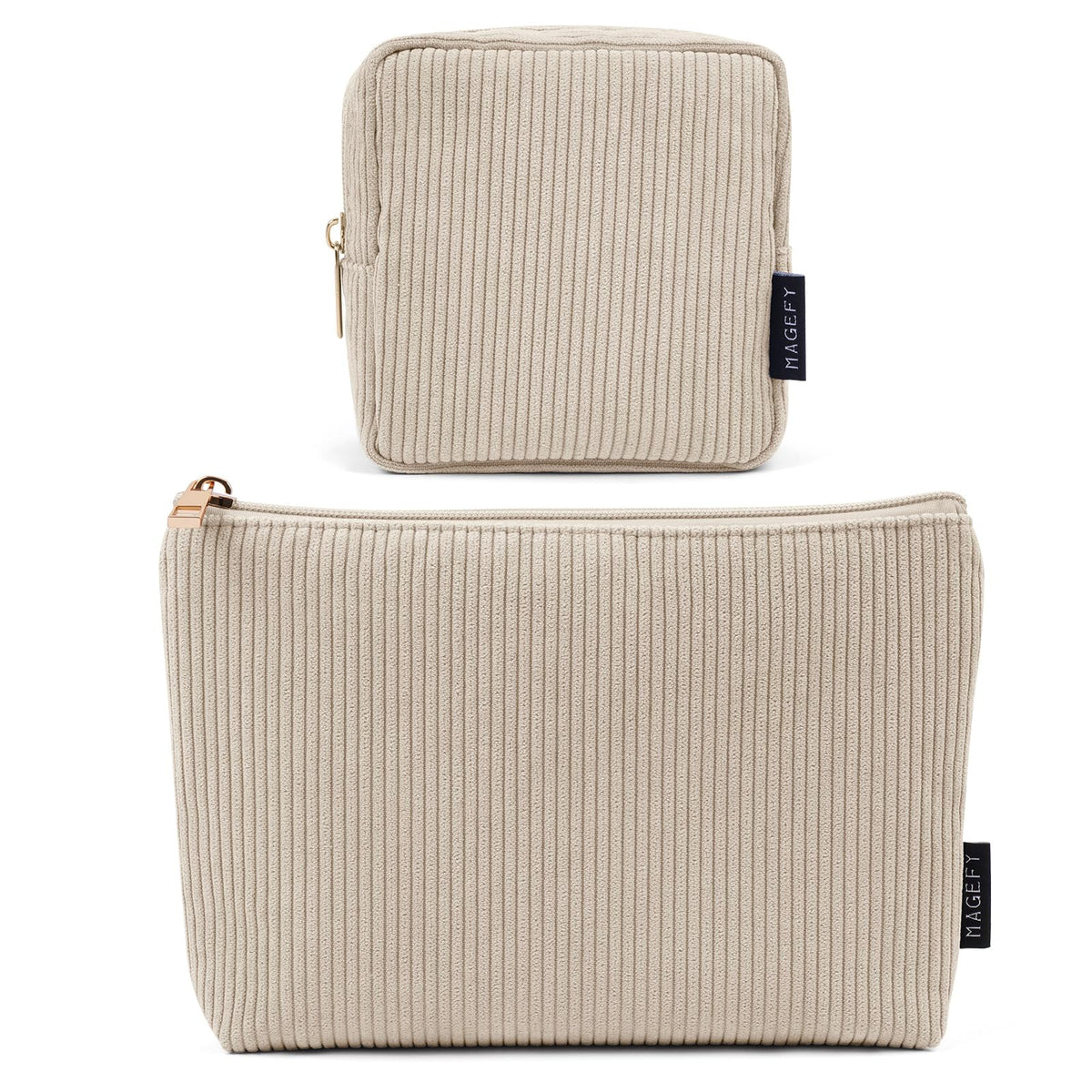 Trousse MAGEFY velours côtelé beige grande ouverte, rangement pratique pour voyage.