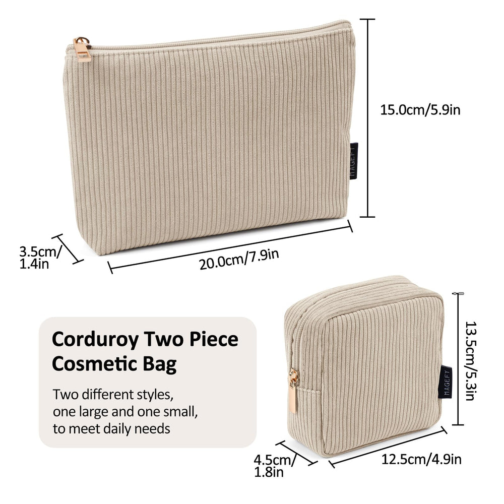 Trousse MAGEFY velours côtelé beige petite poches doubles, séparation pratique.