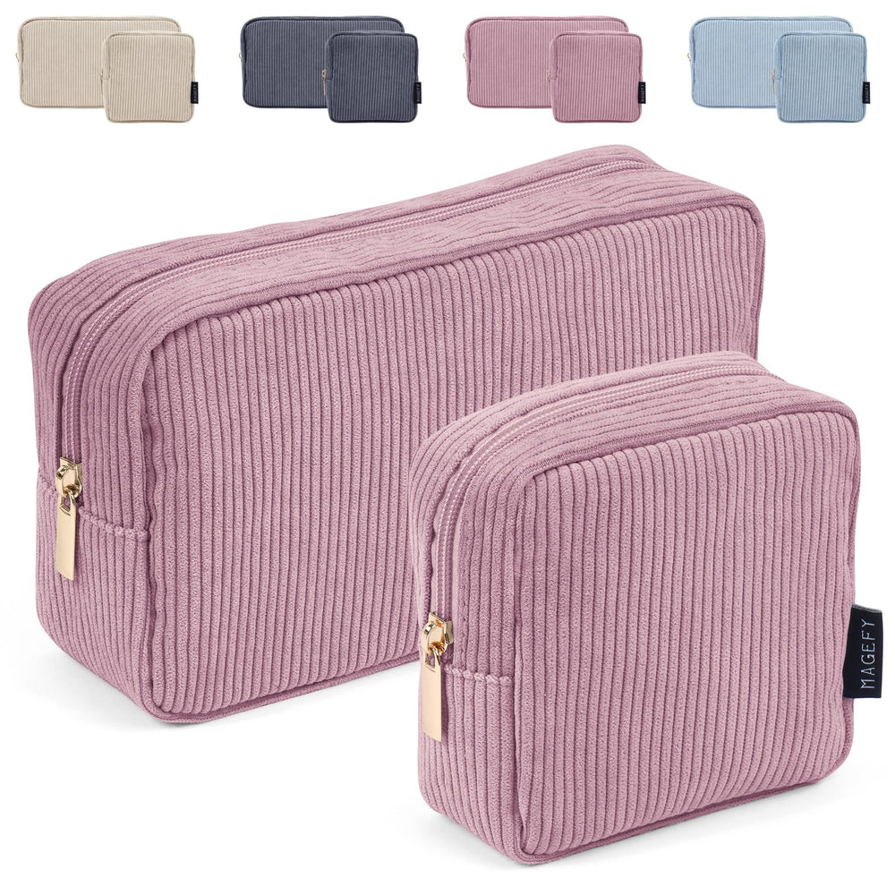 Trousse MAGEFY velours côtelé rose grand format pour le quotidien et le voyage