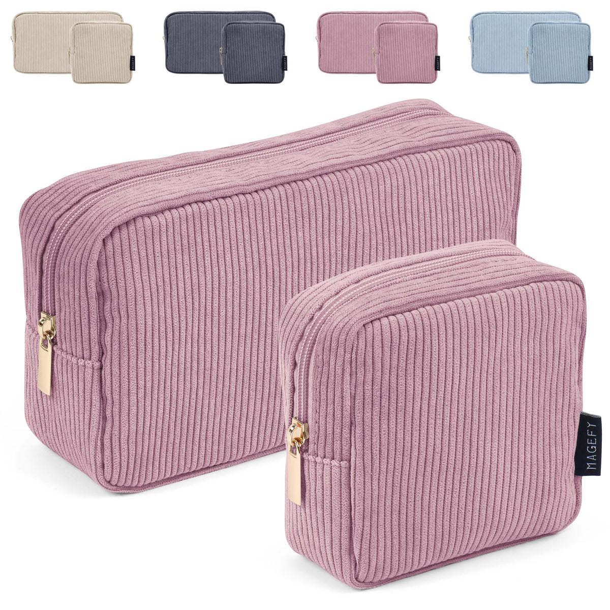 Trousse MAGEFY velours côtelé rose grand format pour le quotidien et le voyage