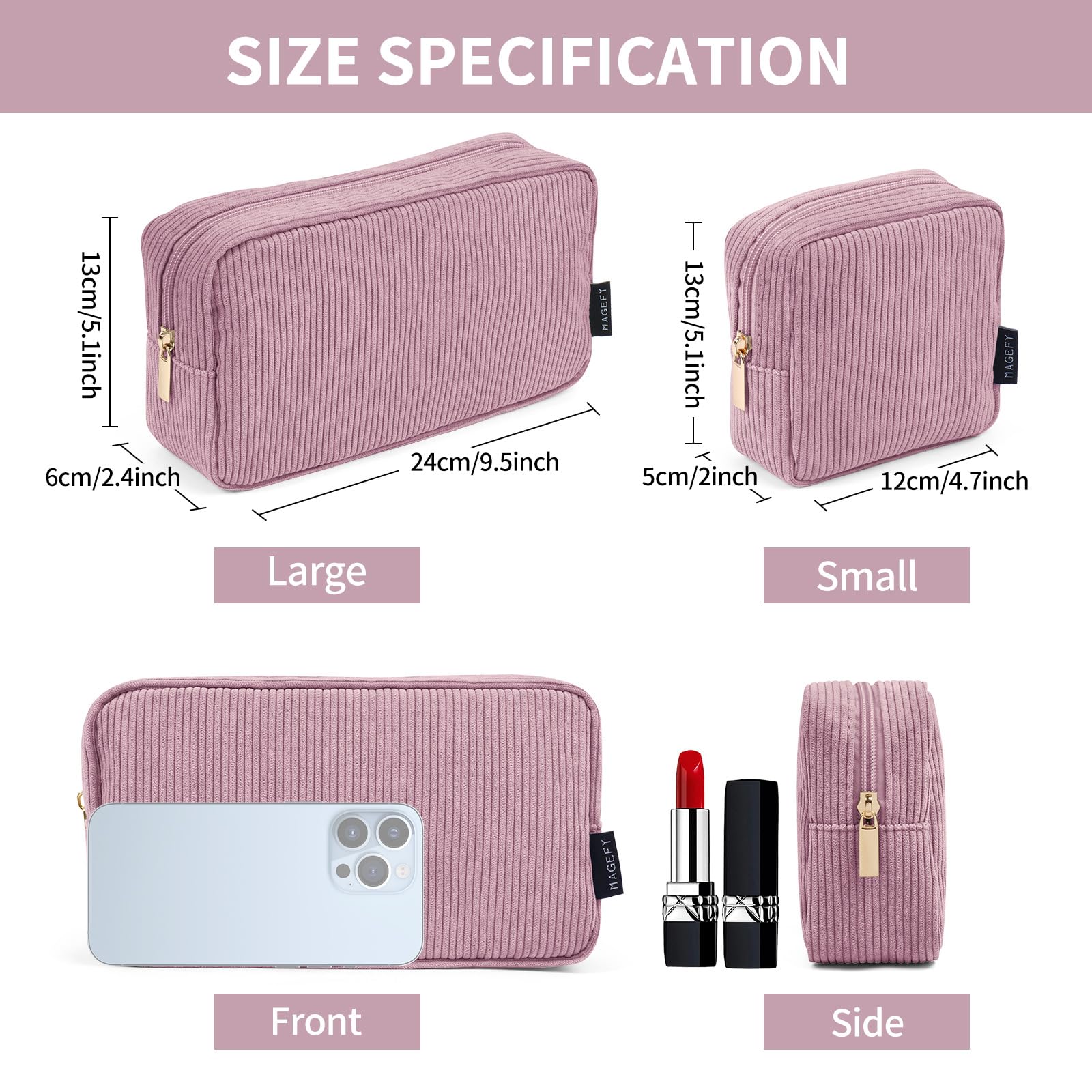 Idée cadeau Trousse MAGEFY velours côtelé rose fabriquée avec soin
