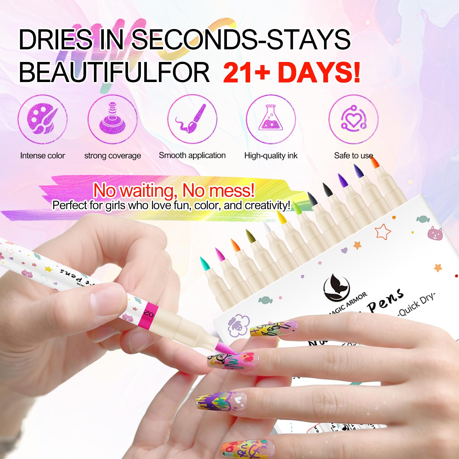Magic Armor couleurs-durables-application-large pour ongles naturels et artificiels.