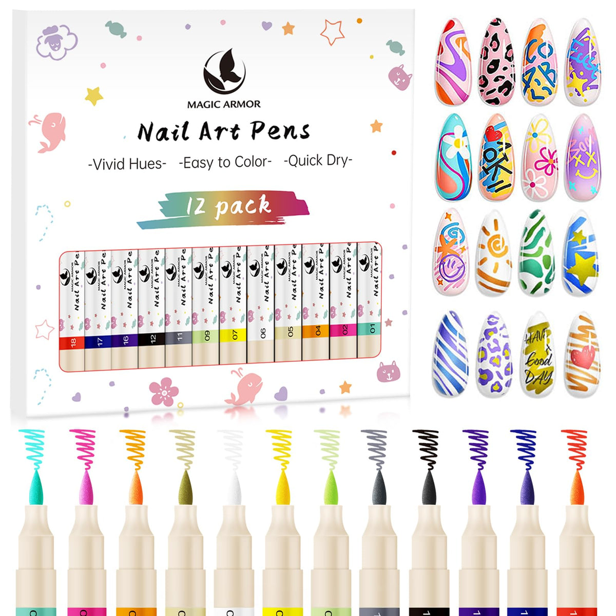 Magic Armor stylo-art-ongles, embout précis pour tracés nets et détails fins.