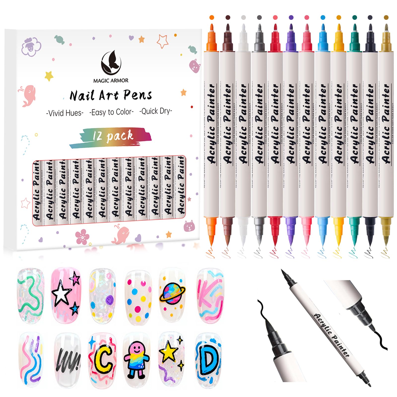 Magic Armor ensemble 12 couleurs pour dessins precis sur ongles