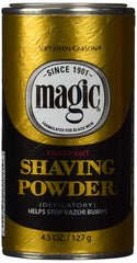 Poudre Magic Shaving dorée parfumée en boîte, lot de 12 pour rasage pratique.