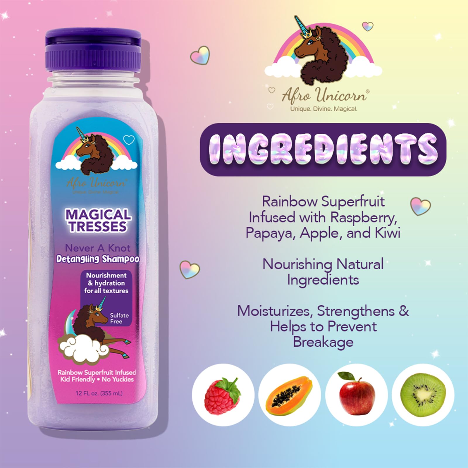 MAGICAL TRESSES Afro Unicorn - shampoing nourrissant extrait de framboise, hydratation des cheveux.