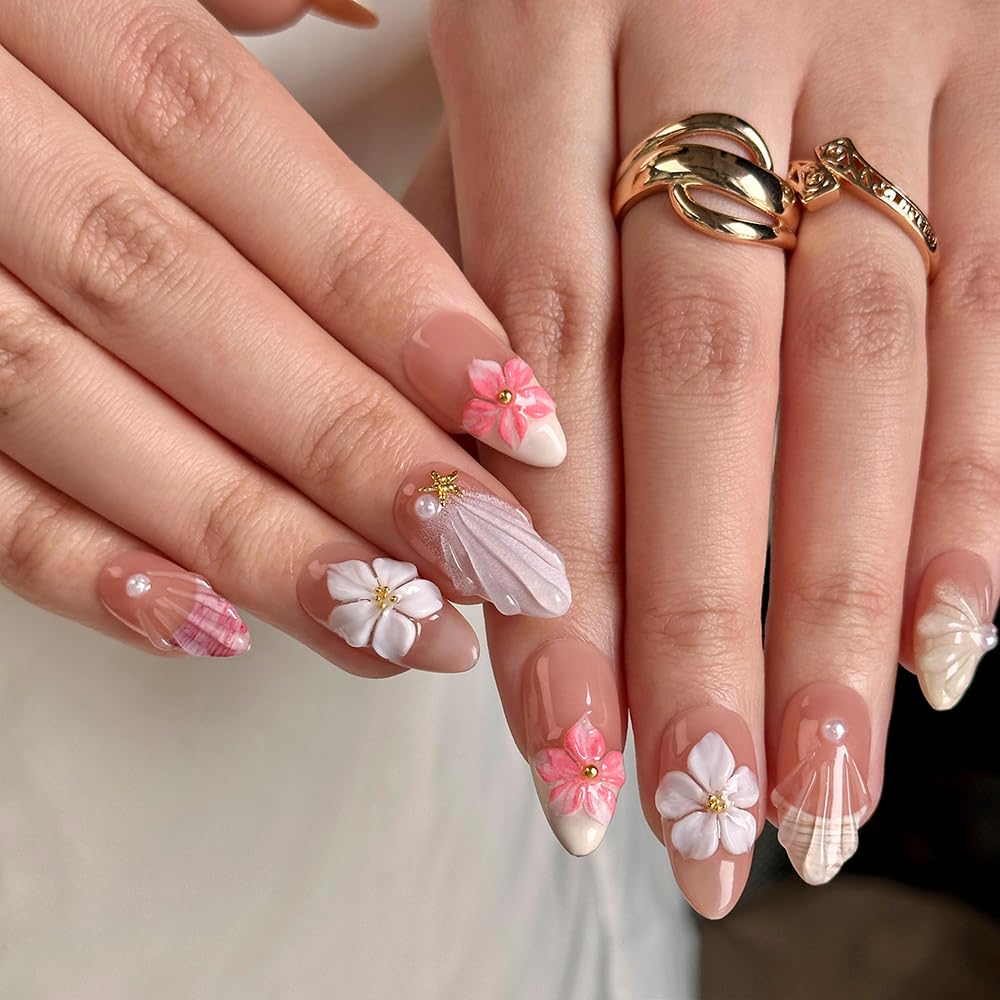 MAGLFELL ongles imprimé fleurs 3D – style chic et féminin.