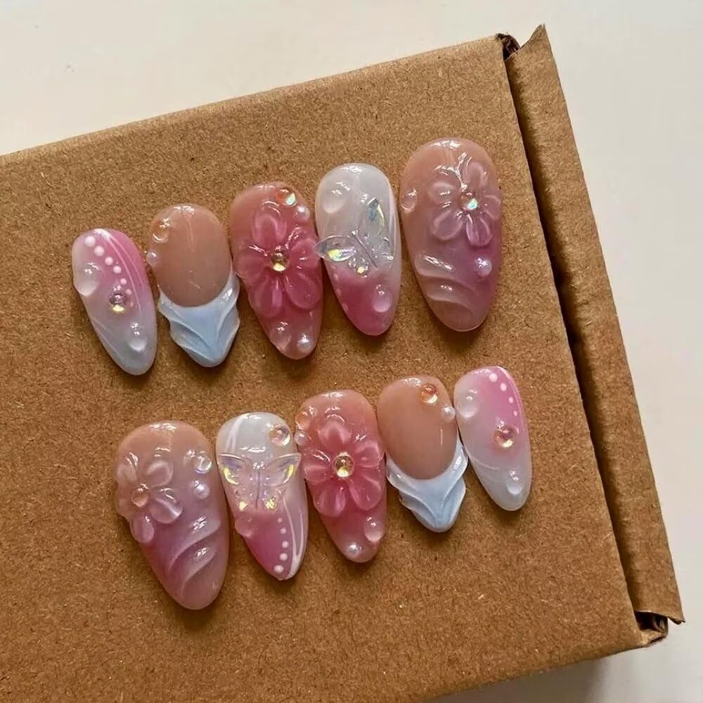 MAGLFELL Ongles press-on Luxe Amande 3D – allure élégante et durable.