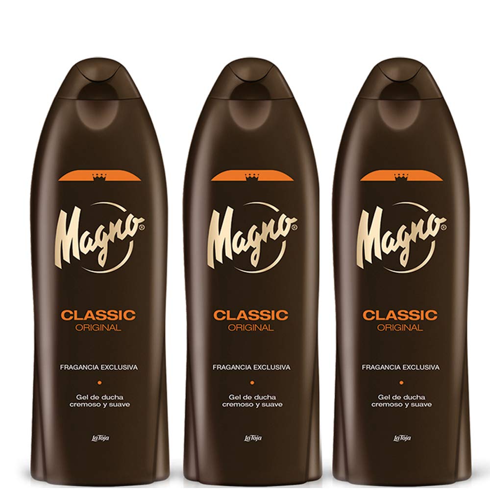 Magno Gel Douche – trois bouteilles visibles pour une routine douche pratique.