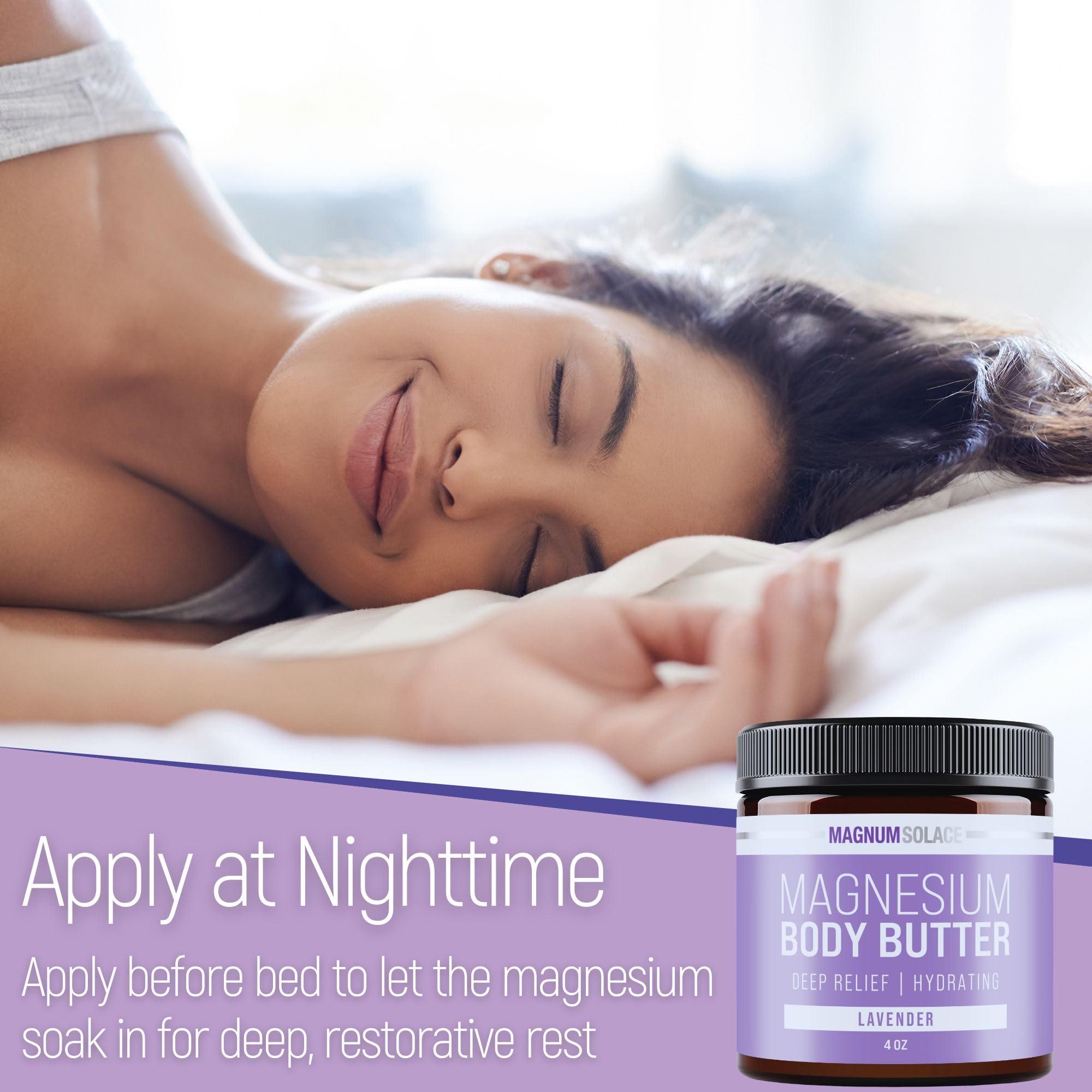 Étiquette Magnum Solace sur le pot, routine nocturne adaptée.