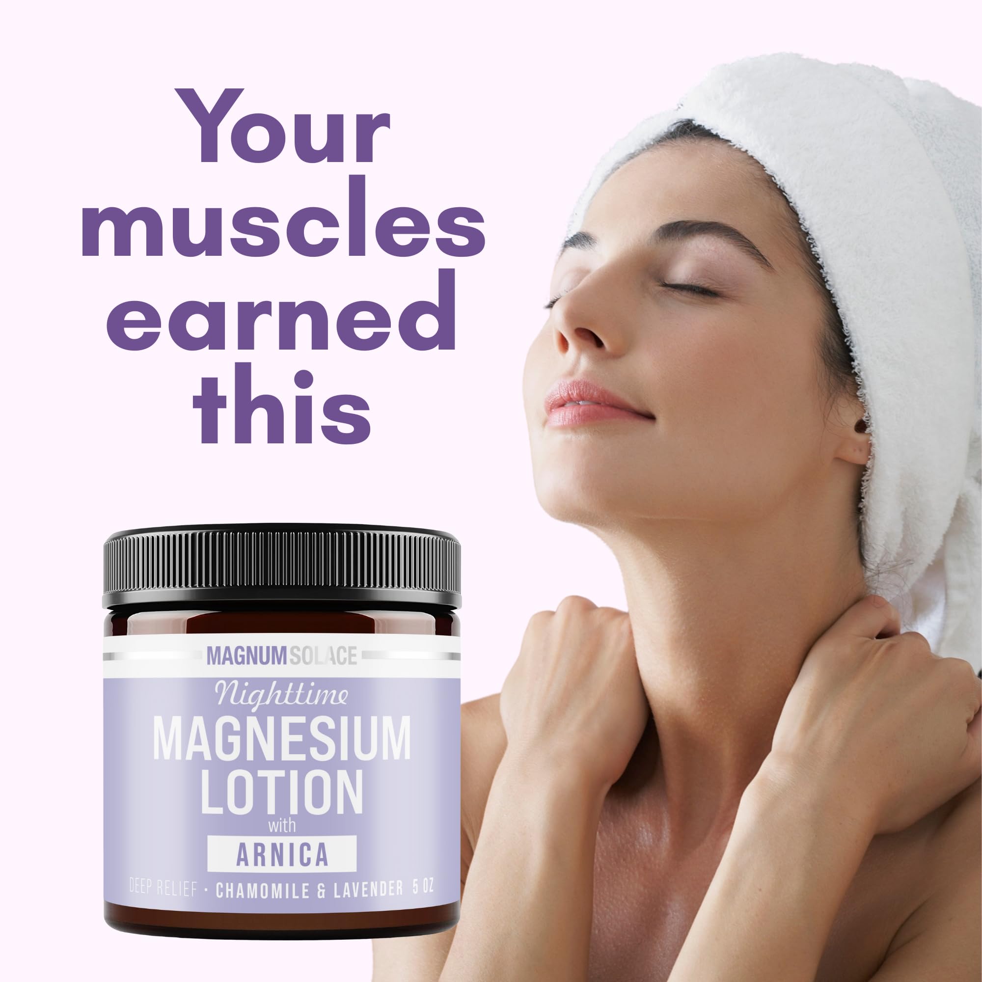 Application nocturne Magnum Solace : magnésium et Arnica pour un massage relaxant.