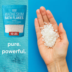 Pouring magnesium chloride flakes into water for quick dissolution.