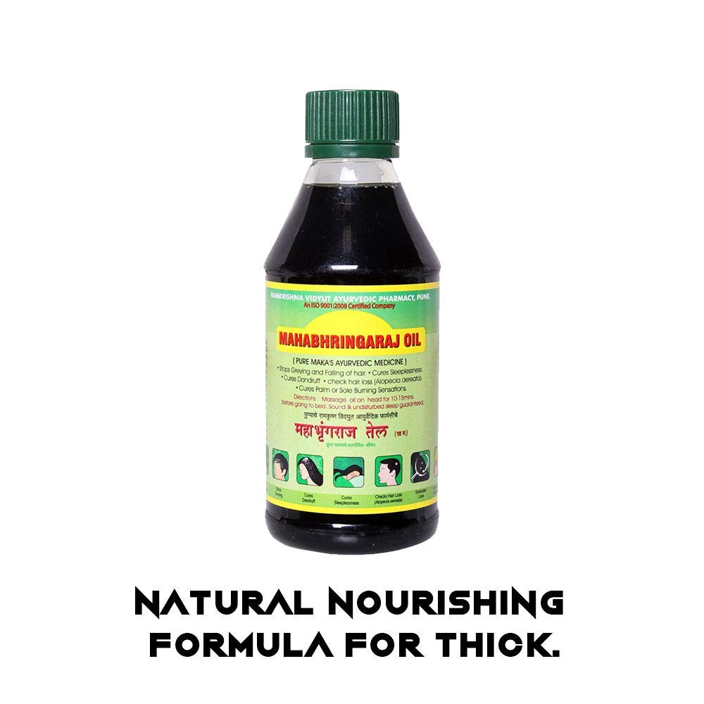 Mahabhringaraj Oil – massage cuir-chevelu pour nourrir les racines.