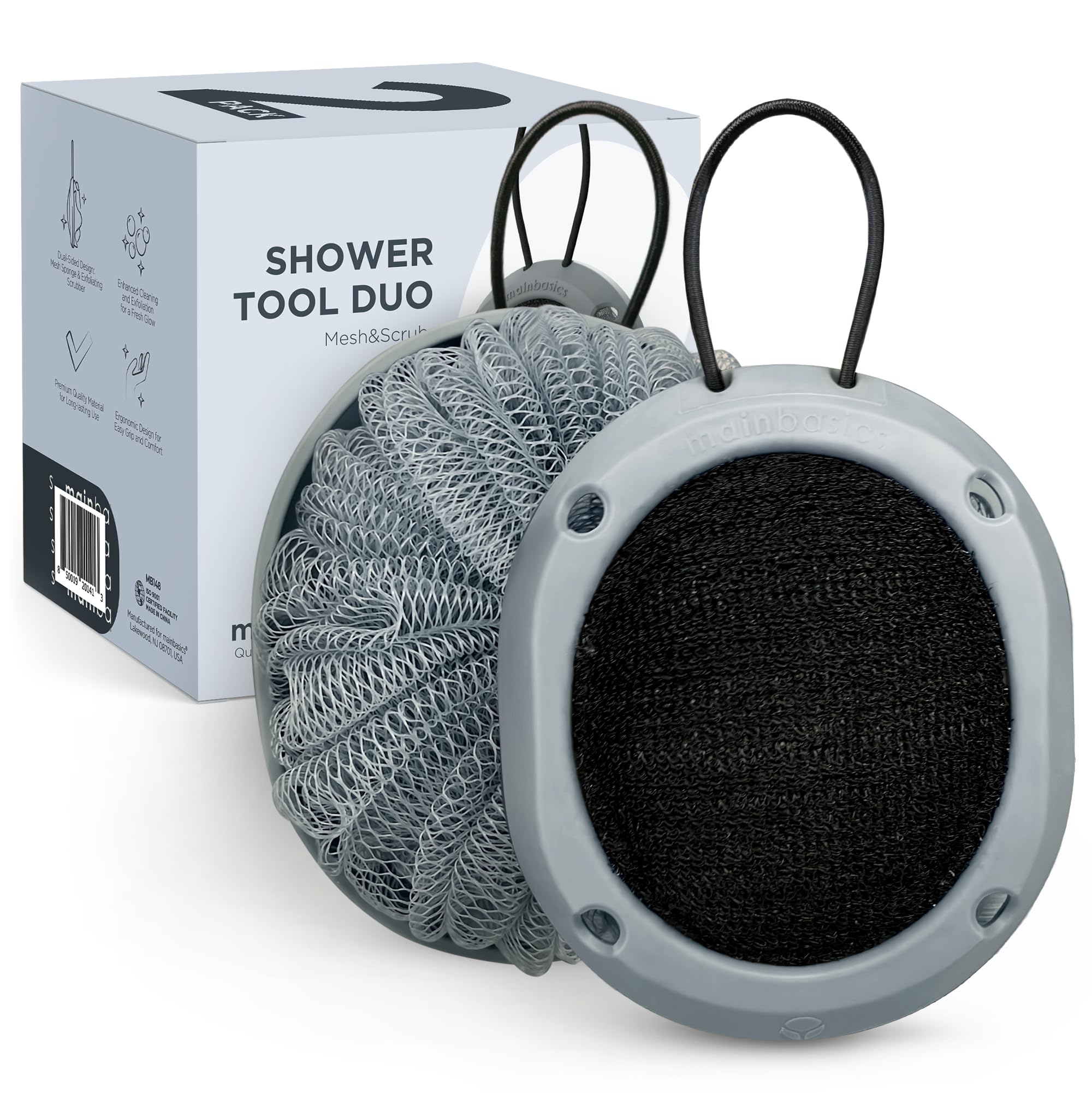 MainBasics éponge loofah douce pour une mousse riche et agréable sous la douche.