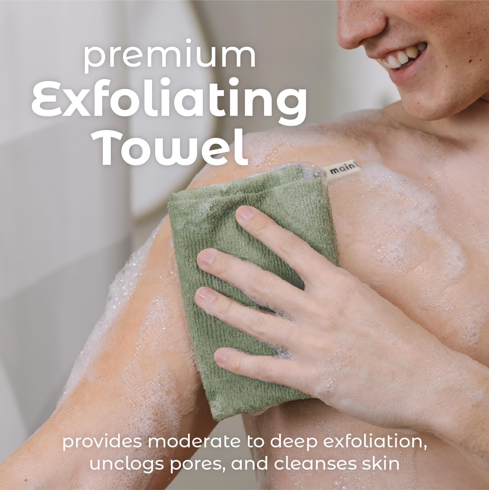 MainBasics Exfoliant Douche: ensemble de 3 serviettes pour rotation et soin régulier.