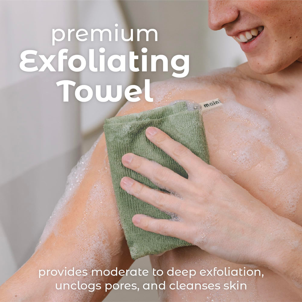 MainBasics Exfoliant Douche: ensemble de 3 serviettes pour rotation et soin régulier.