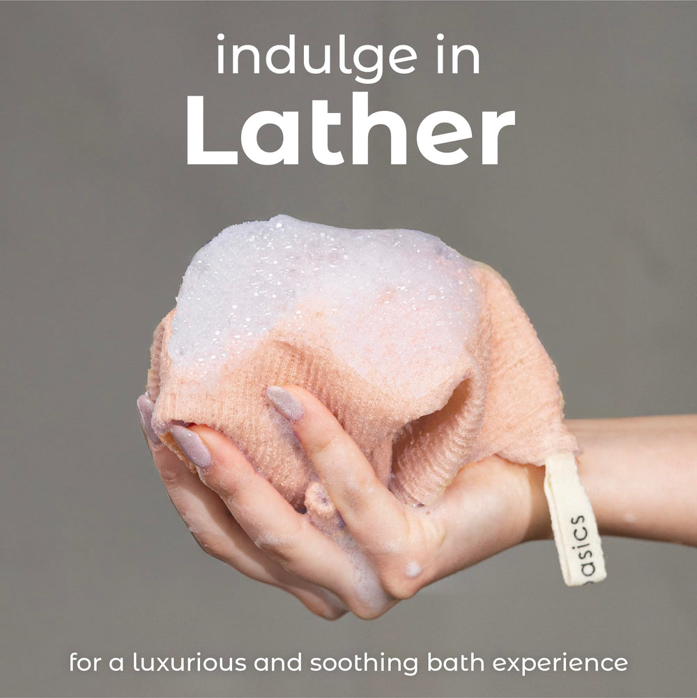 MainBasics Exfoliant Douche: grande serviette corporelle pour atteindre le dos sans effort.
