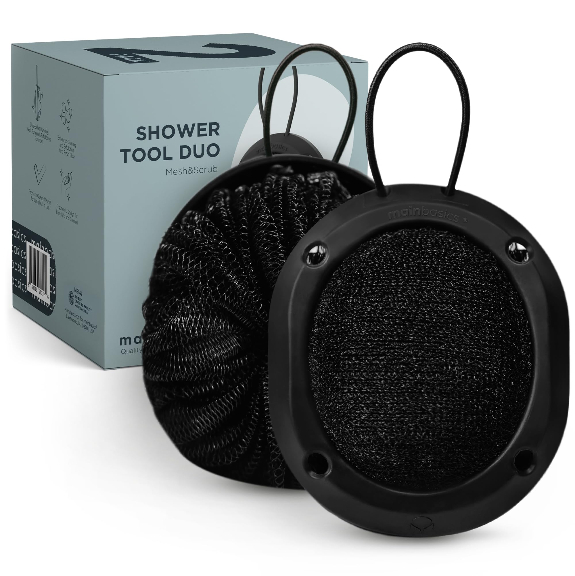 MainBasics outil douche duo loofah pour mousse douce et nettoyage rafraîchissant