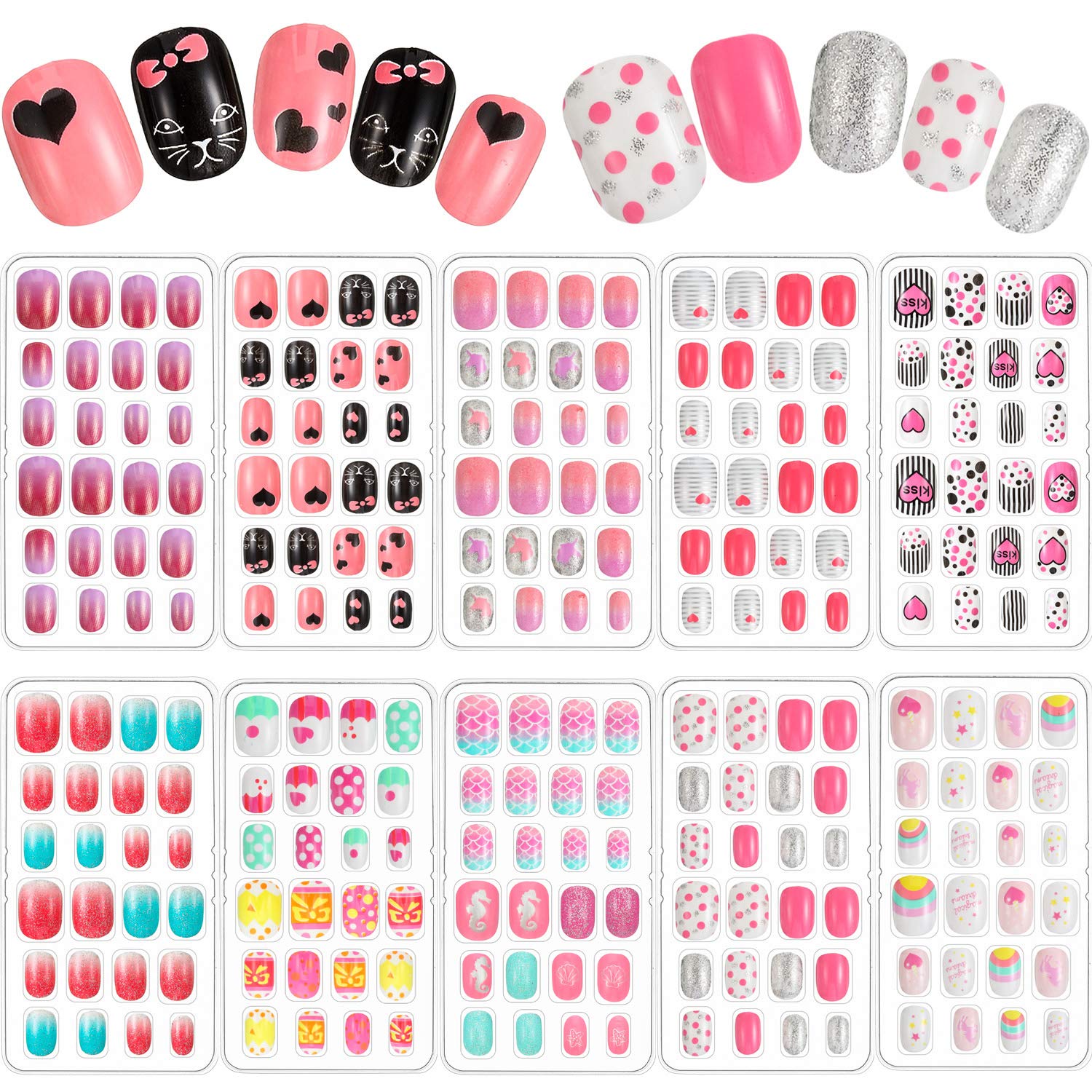Maitys ensemble dix boîtes d’ongles enfants, tailles variées pour chaque doigt.