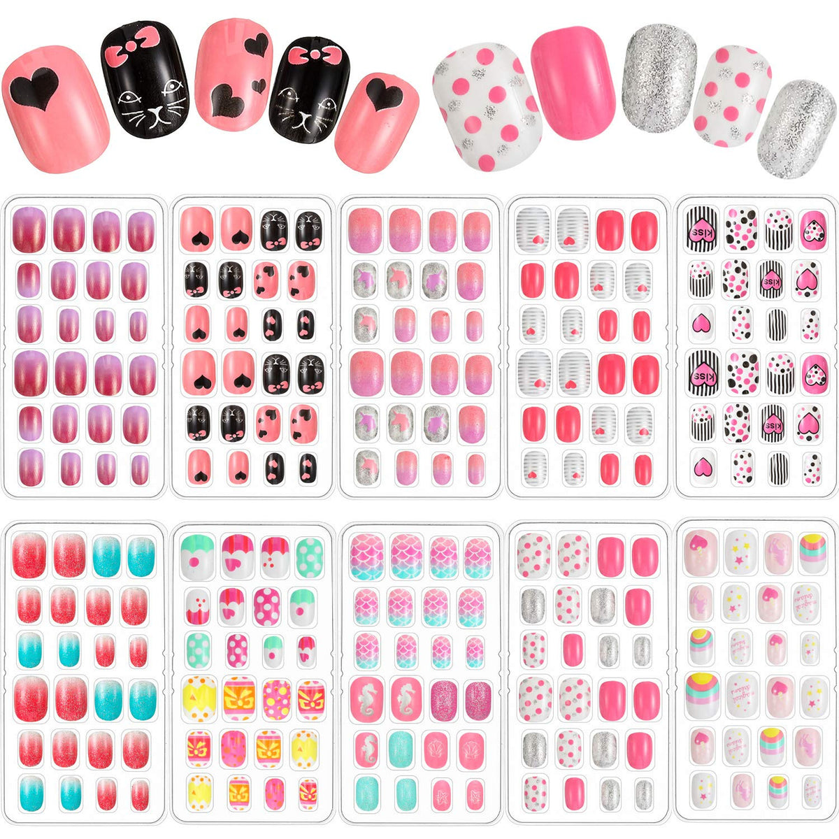 Maitys ensemble dix boîtes d’ongles enfants, tailles variées pour chaque doigt.
