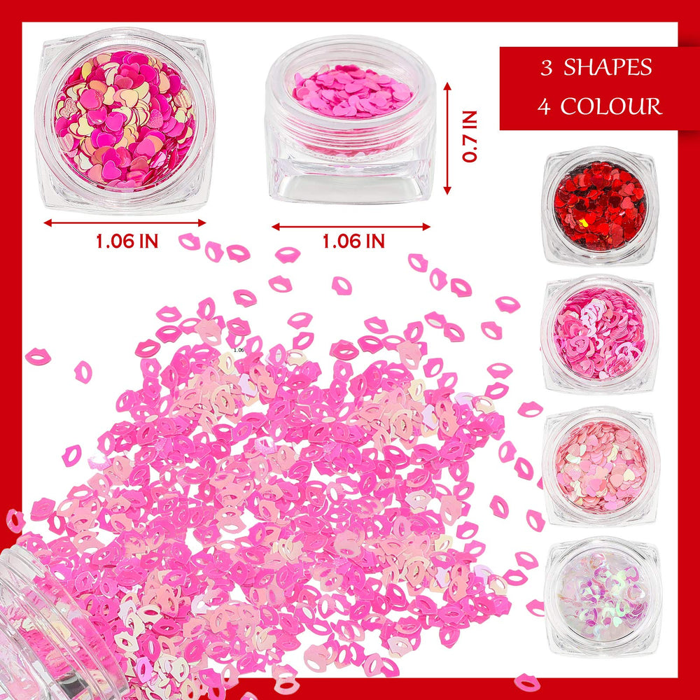 Maitys paillettes ongles coeurs roses Saint-Valentin, options variées.