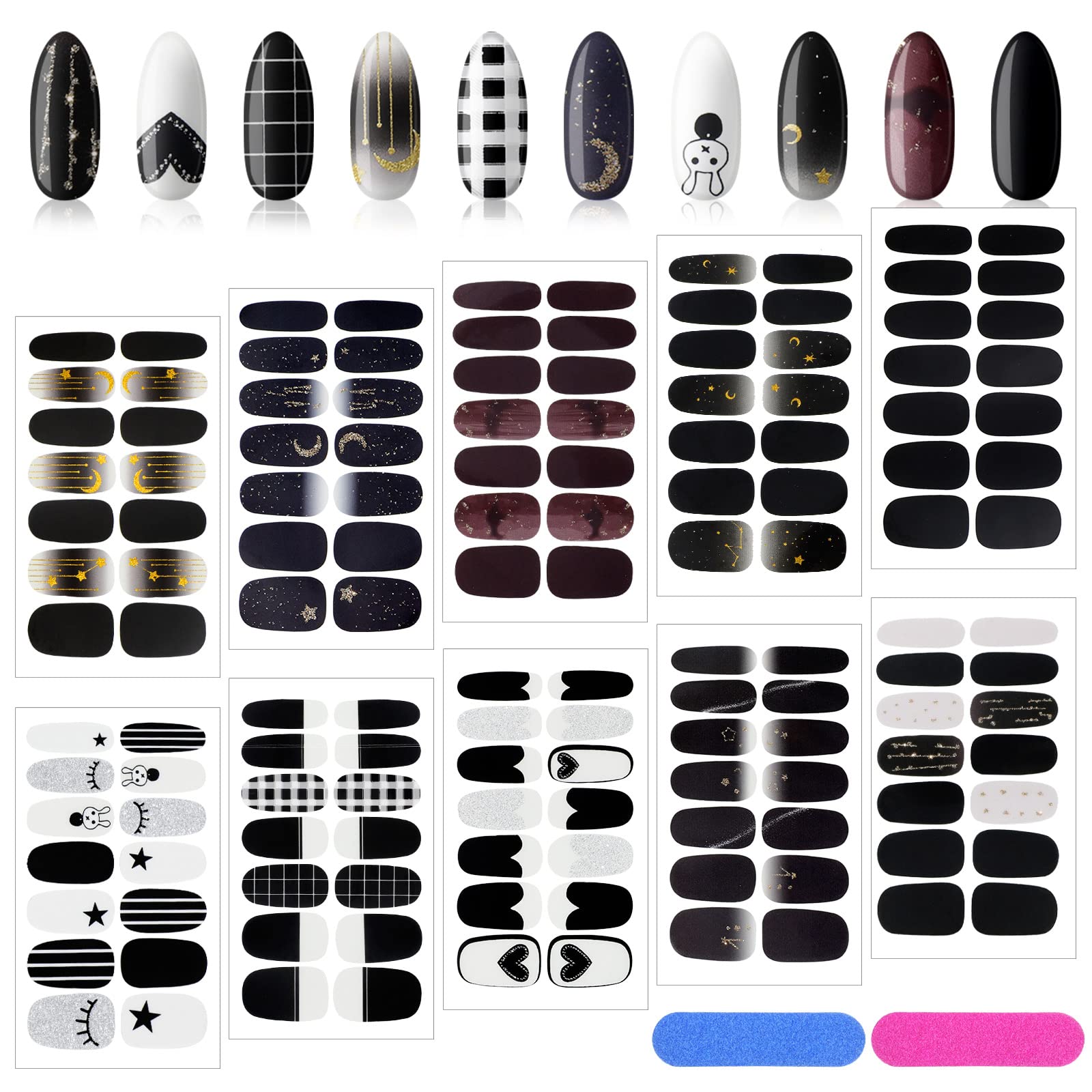 Maitys stickers ongles wrap noir glitter, finition scintillante et glamour.