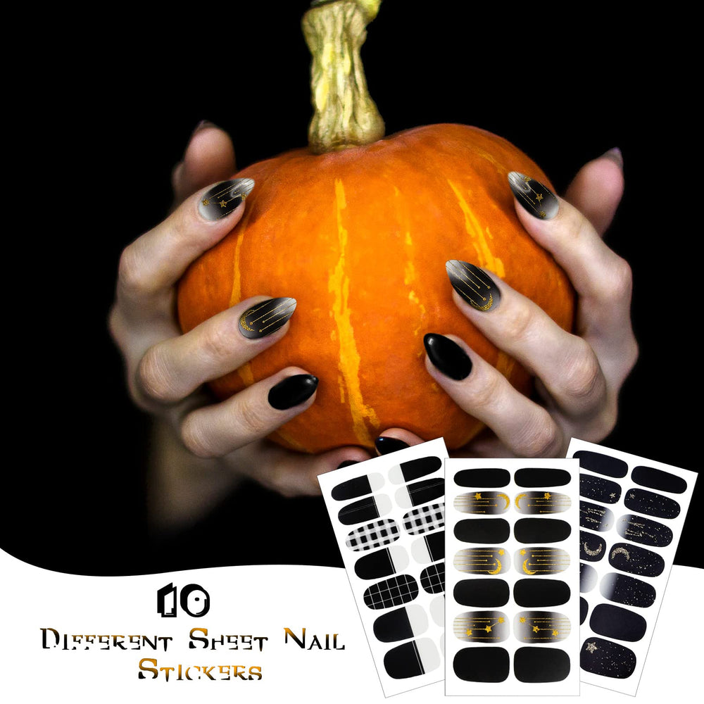 Maitys stickers ongles wrap noir motifs variés pour occasions.