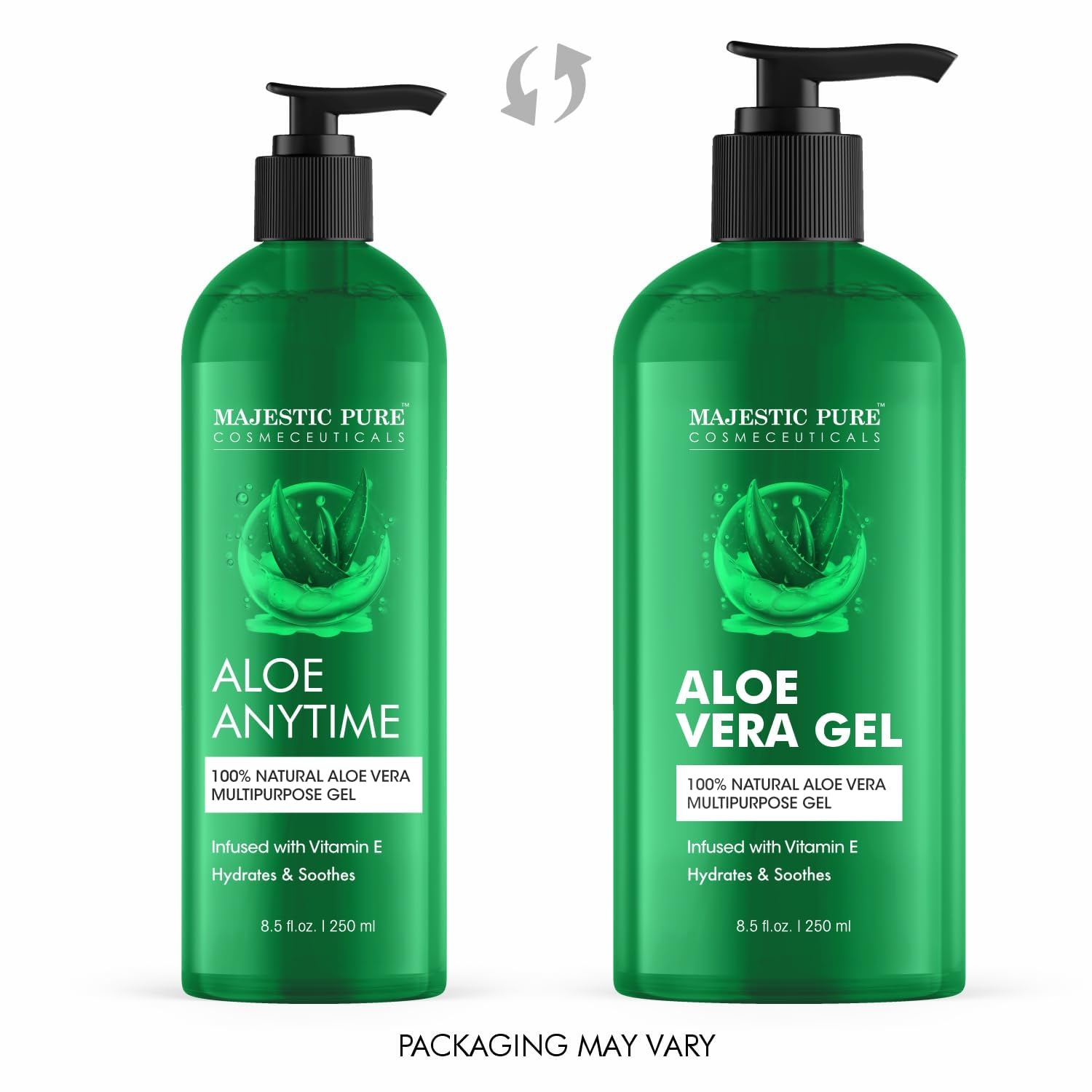 Gel absorption rapide Majestic Pure laisse peau et cheveux hydratés sans film gras.