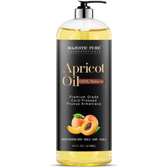 Majestic Pure Apricot Oil bottle on white background for skin care