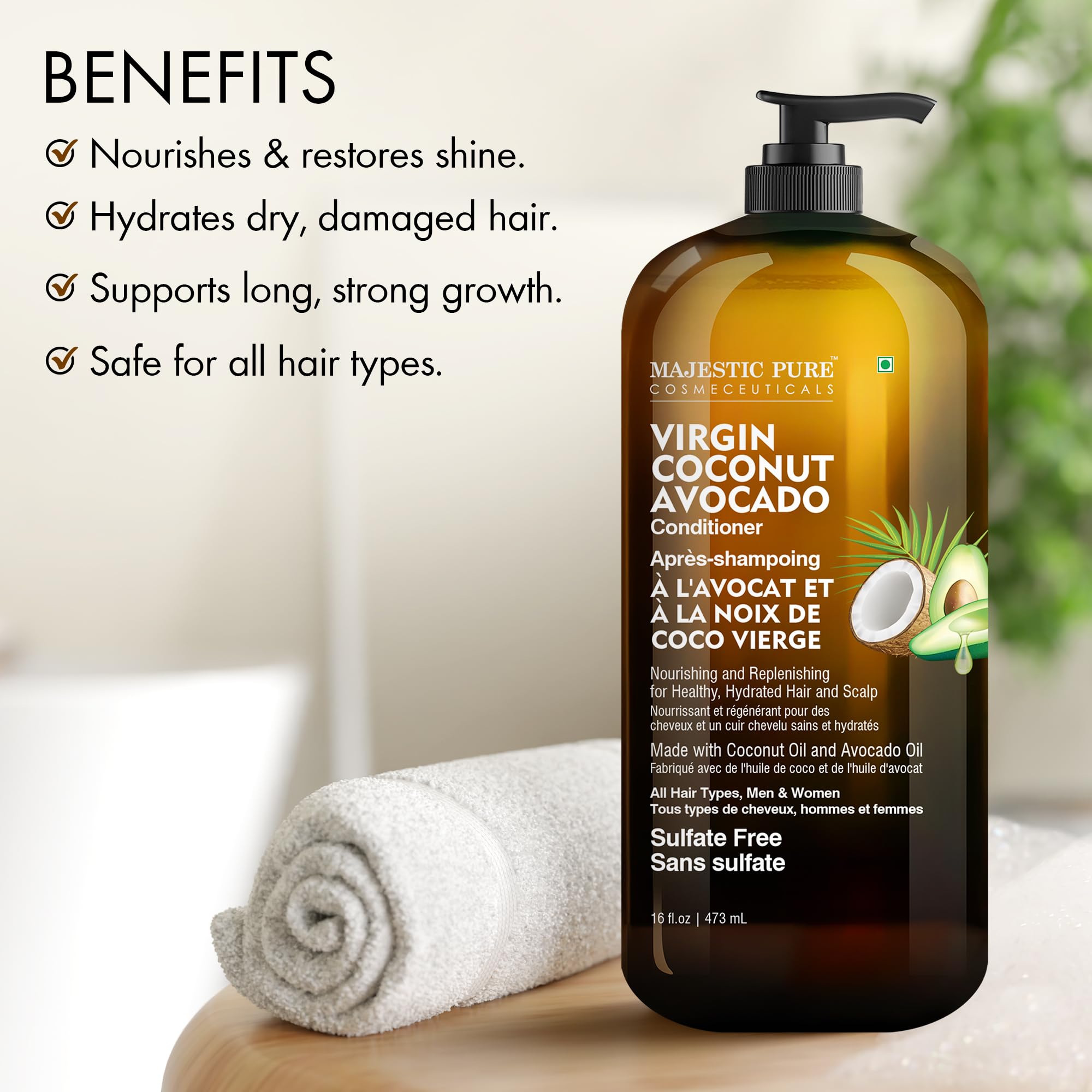 Creamy Majestic Pure Avocado Coconut Conditioner texture ready to nourish hair