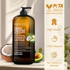 Majestic Pure Avocado Coconut Conditioner pump dispenser for easy application and detangling
