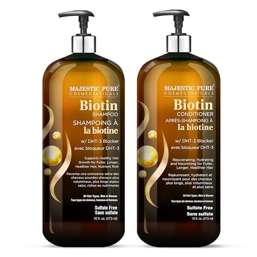 Majestic Pure Biotin Conditionneur – flacon visible pour cheveux nourris.
