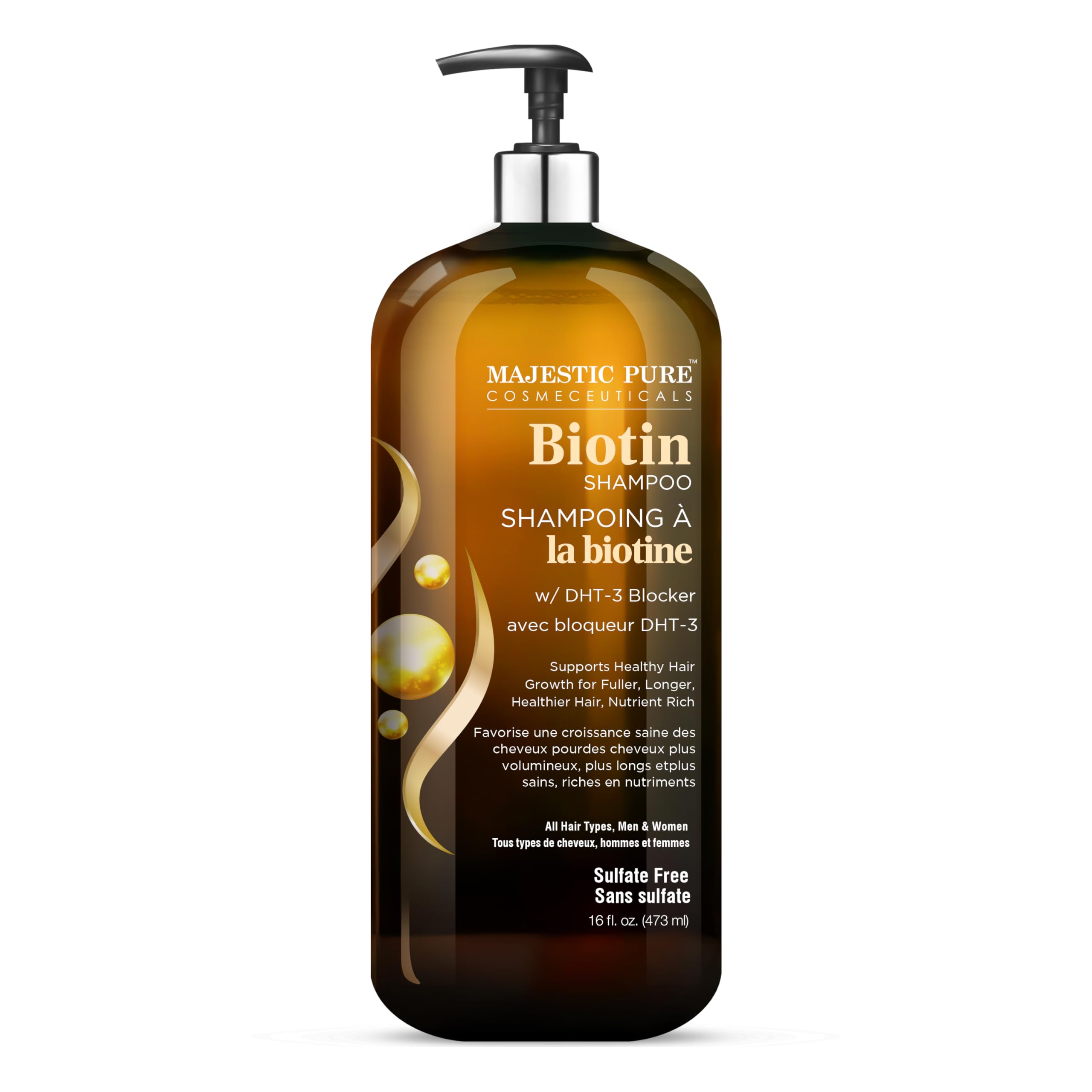 Ingrédients Biotine Romarin Ricin dans Majestic Pure Shampoing.