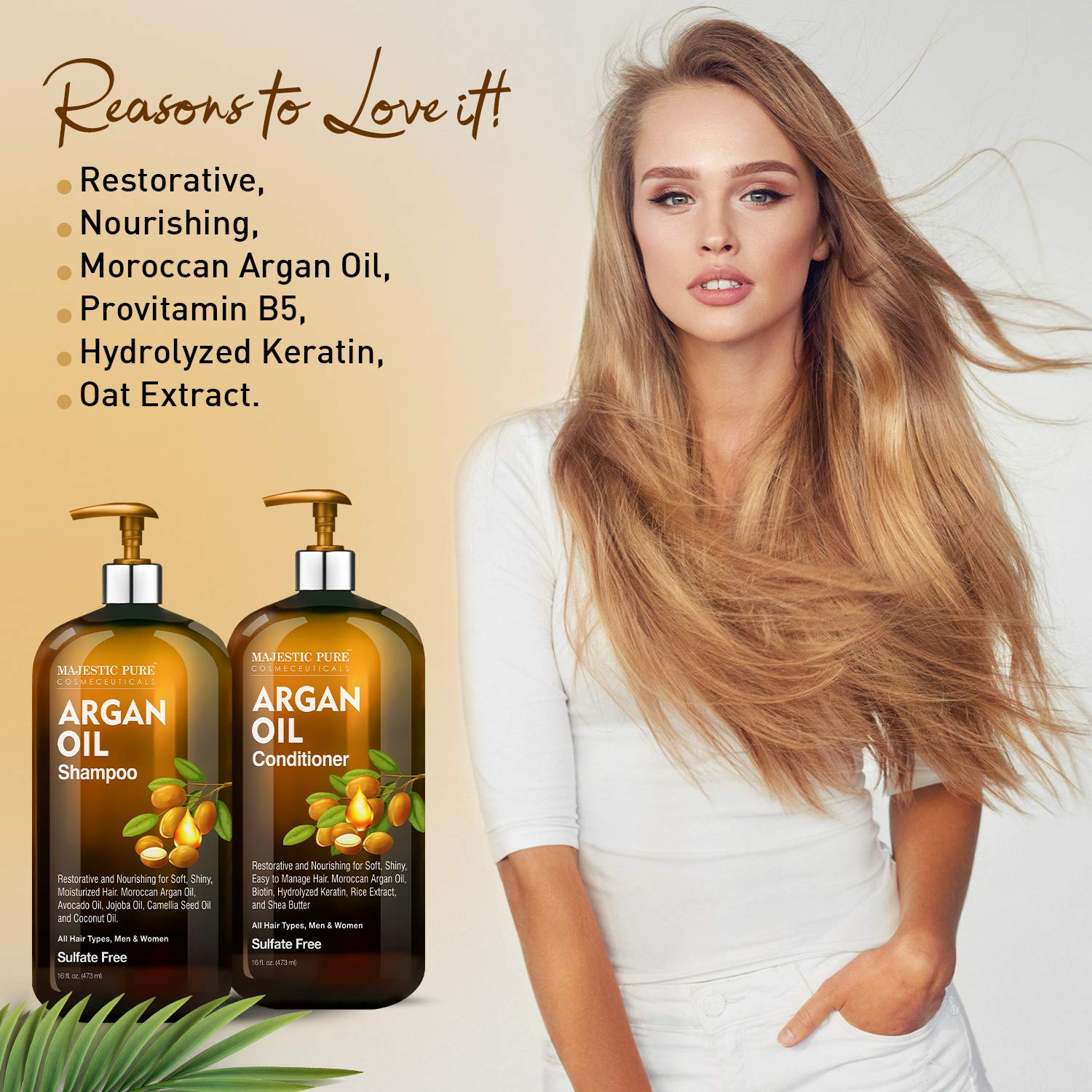 Coffret Majestic Pure Shampoing et Après-shampoing argan, soin complet pour cheveux en bonne santé.