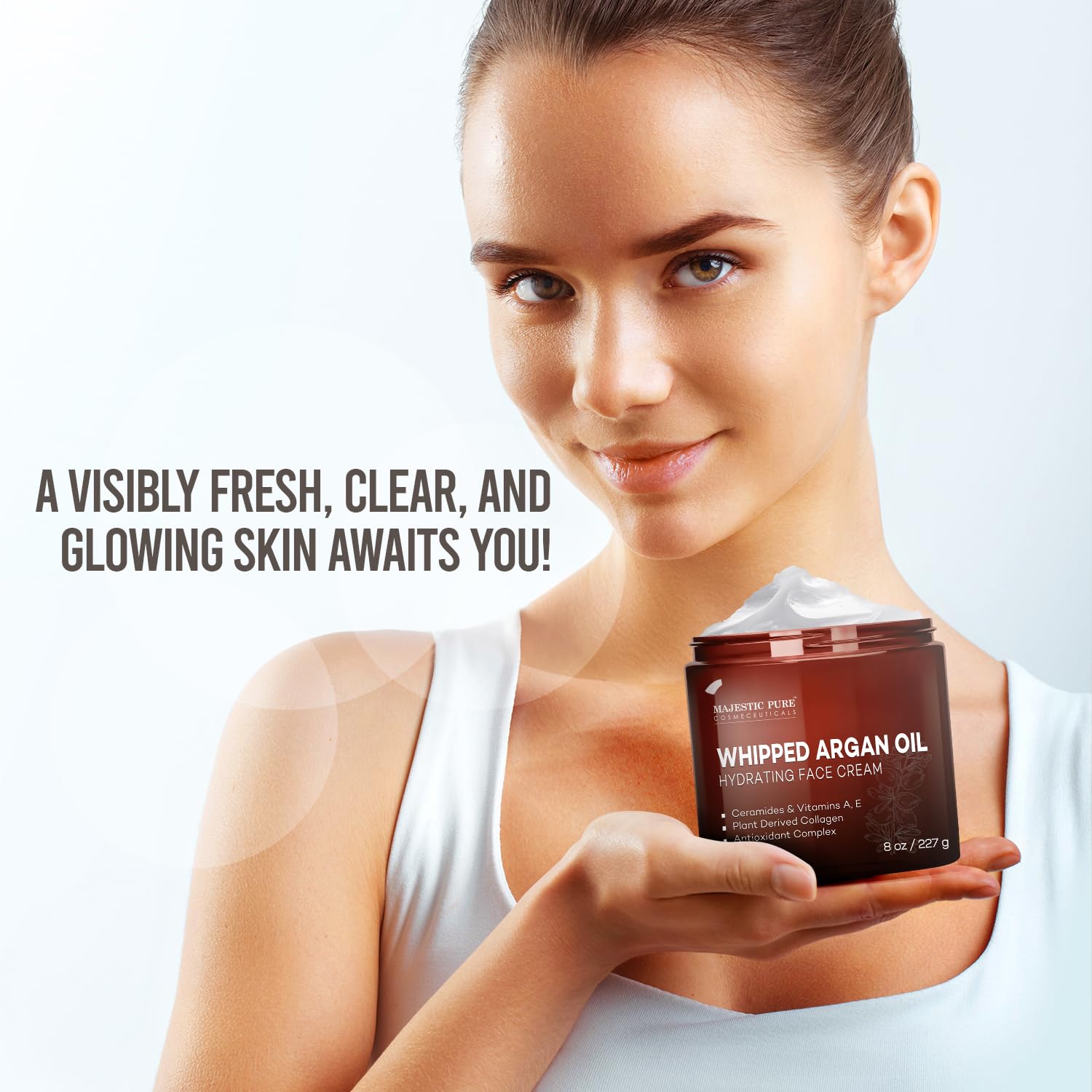 Majestic Pure Crème Argan: collagène végétal et rétinol pour peau tonifiée.