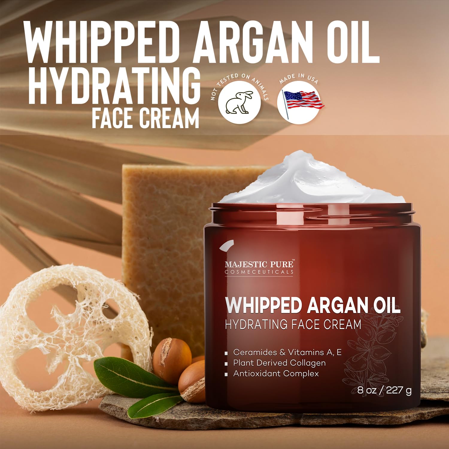 Majestic Pure Crème Argan: hydratation efficace pour peau sèche et mature.