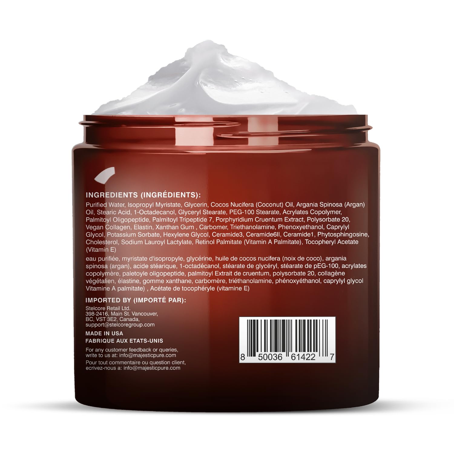 Majestic Pure Crème Argan: vitamine E pour une peau lumineuse et nourrie.