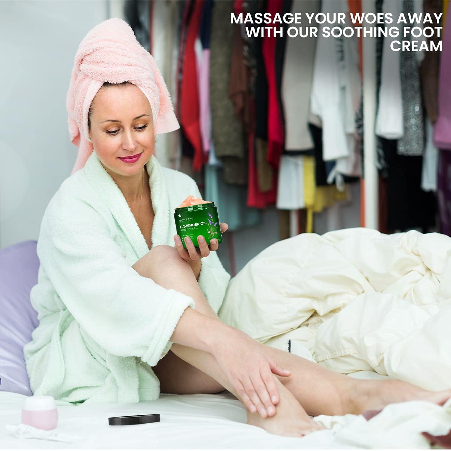 Majestic Pure Crème pieds lavande – application pieds, sensation chauffante relaxante.