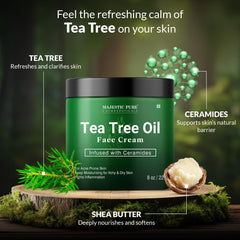 Majestic Pure Crème Visage Tea Tree Oil, texture légère et absorption rapide.