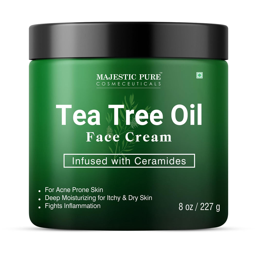 Majestic Pure Crème Visage Tea Tree Oil, ceramides et vitamines, peau nourrie.