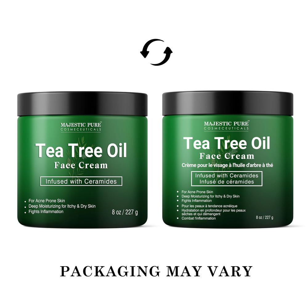 Majestic Pure Crème Visage Tea Tree Oil, emballage écoresponsable.