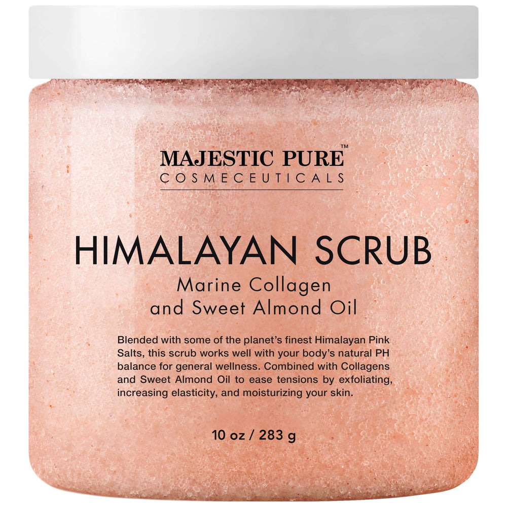 Majestic Pure gommage au sel Himalaya et collagène – exfoliation en douceur.