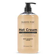 Majestic Pure Hot Cream sur bouteille 9oz prête au massage relaxant.