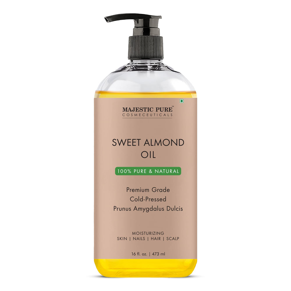 Majestic Pure huile d'amande douce bouteille : hydratation légère pour la peau.