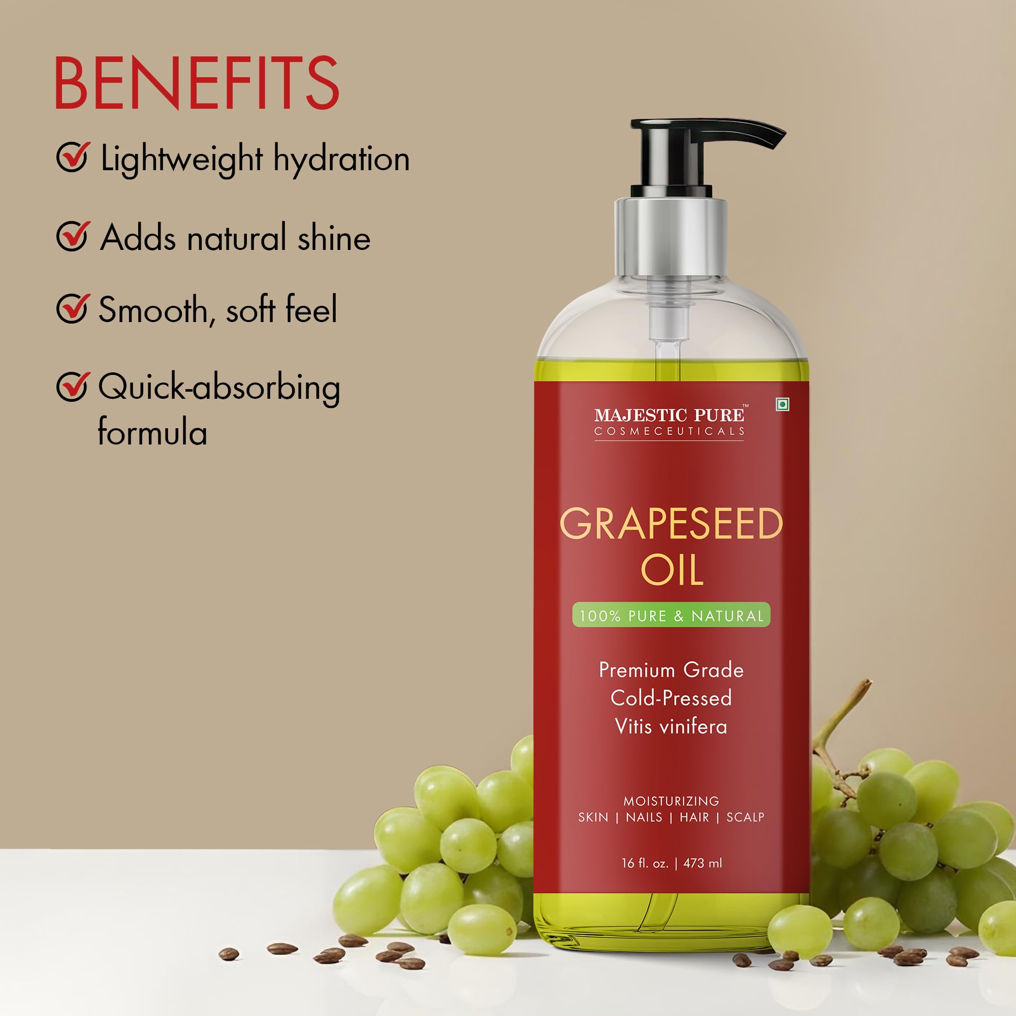Majestic Pure Huile Graines de Raisins – hydratation légère pour peau et corps